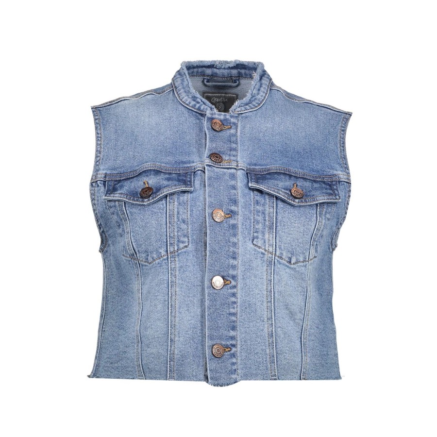 Jasjes & Blazers | Geisha Fashion Geisha Dames Kort Denim Gilet 45008-10