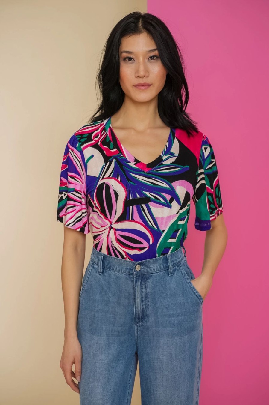 Tops & T-Shirts | Geisha Fashion Geisha Dames Top Met Flower Power Print 42339-60