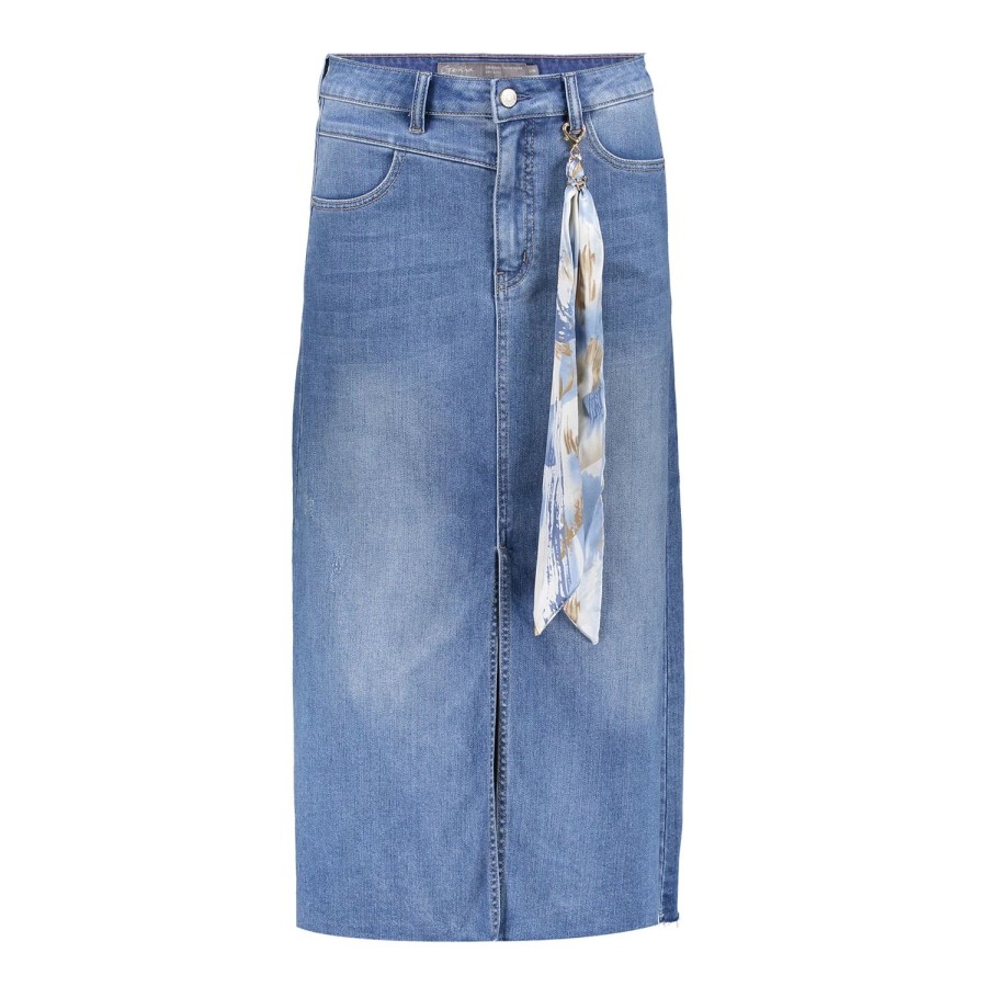 Rokken | Geisha Fashion Geisha Dames Denim Skirt Met Hoge Split 46300-10