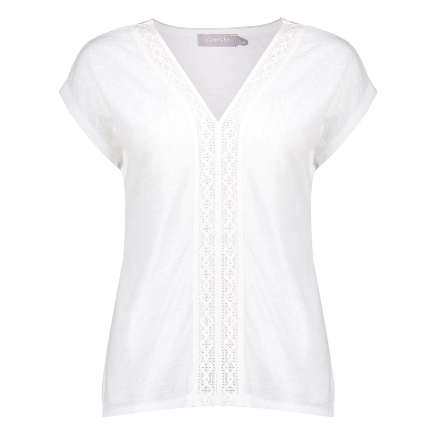 Tops & T-Shirts | Geisha Fashion Geisha Dames V-Hals Top Met Kant 42110-41