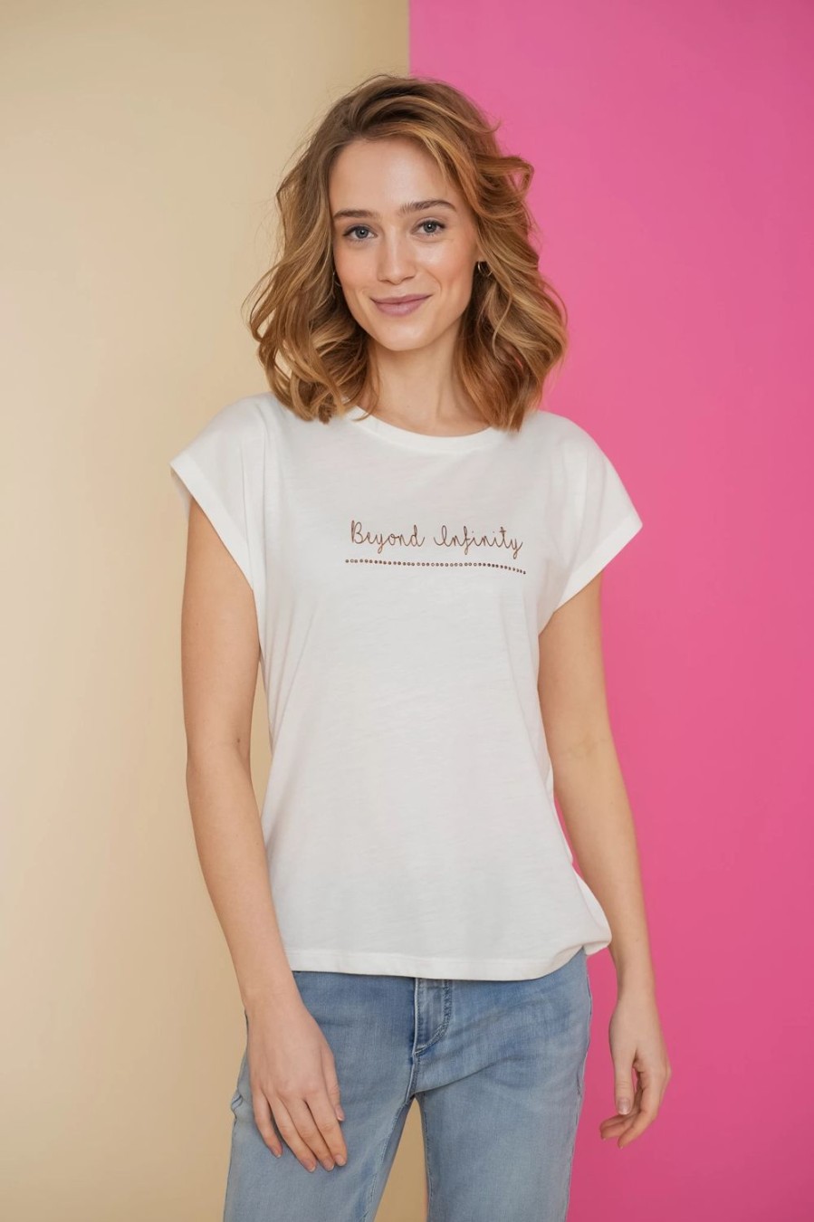 Tops & T-Shirts | Geisha Fashion Geisha Dames Basic T-Shirt Met Tekst 42371-41