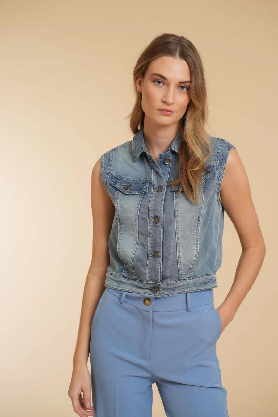 Jasjes & Blazers | Geisha Fashion Geisha Dames Cropped Denim Gilet 45006-10