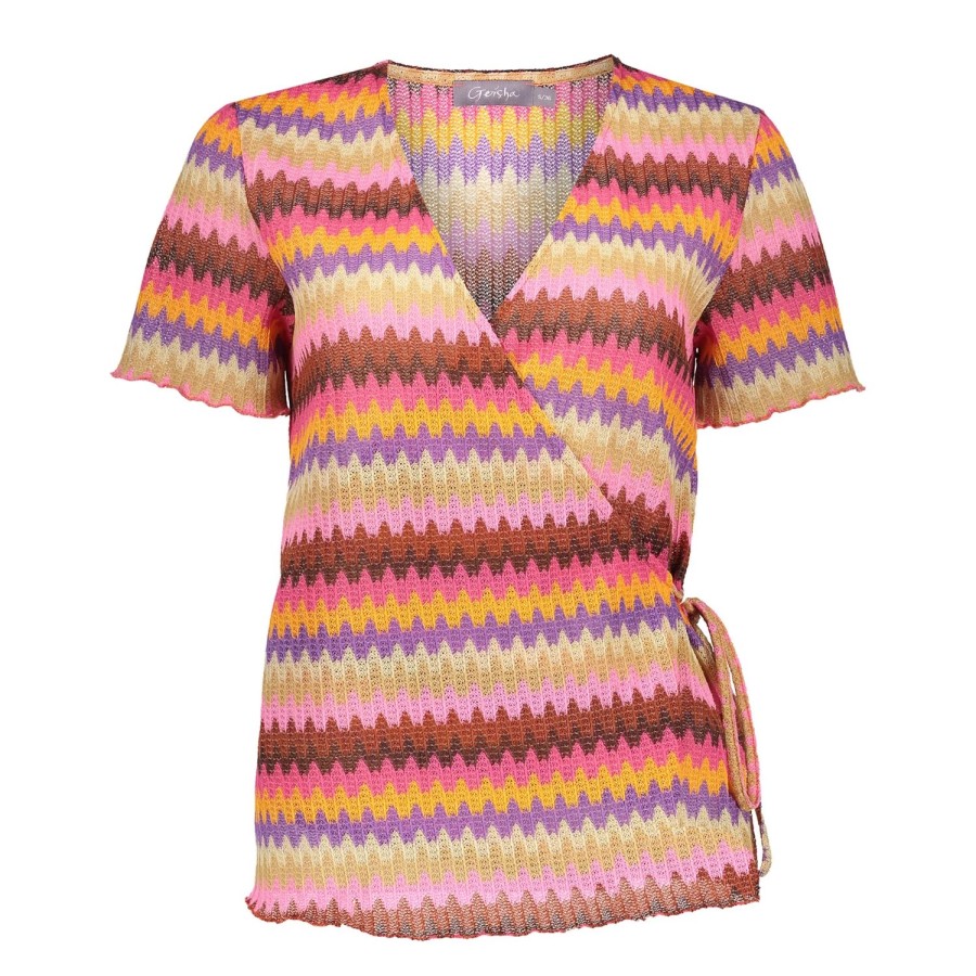 Tops & T-Shirts | Geisha Fashion Geisha Dames Wrap Top Met Zigzag Print 42160-20