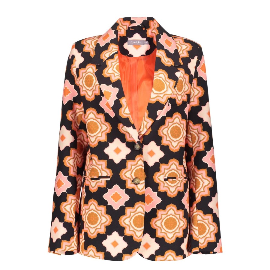 Jasjes & Blazers | Geisha Fashion Geisha Dames Blazer Met Retro Print 45050-32