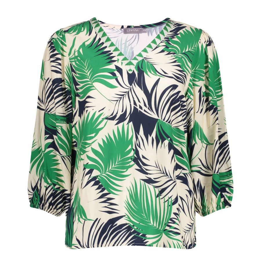 Tops & T-Shirts | Geisha Fashion Geisha Dames V-Hals Top Met Print 43230-20