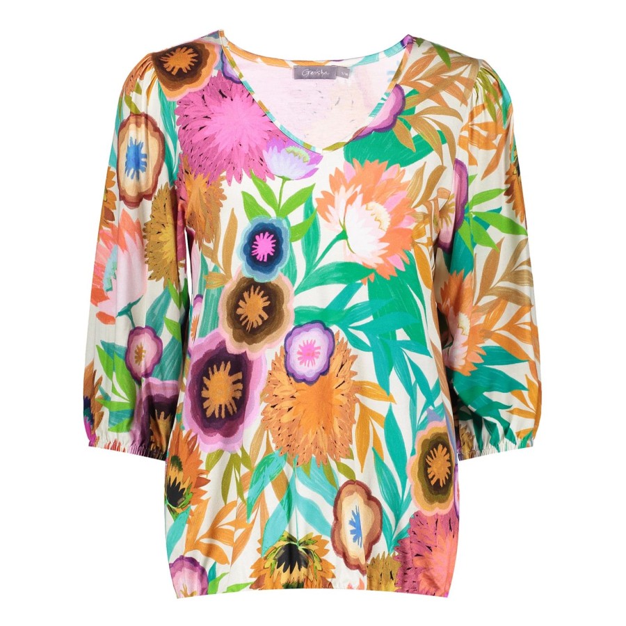 Tops & T-Shirts | Geisha Fashion Geisha Dames V-Hals Top Met Bloemenprint 42168-20