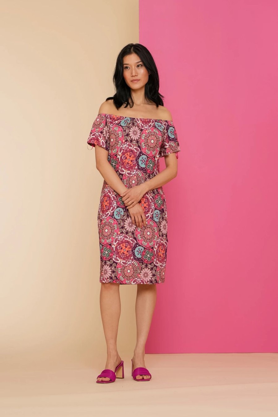 Jurken & Jumpsuits | Geisha Fashion Geisha Dames Tricot Jurk Met Print 47134-60 May