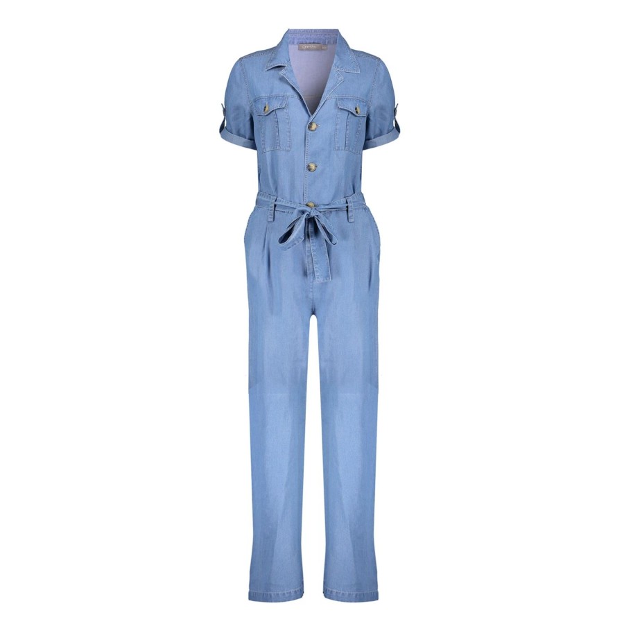 Jurken & Jumpsuits | Geisha Fashion Geisha Dames Denim Jumpsuit Met Ceintuur 41049-10