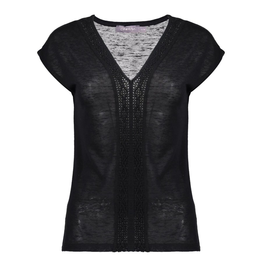 Tops & T-Shirts | Geisha Fashion Geisha Dames V-Hals Top Met Kant 42110-41