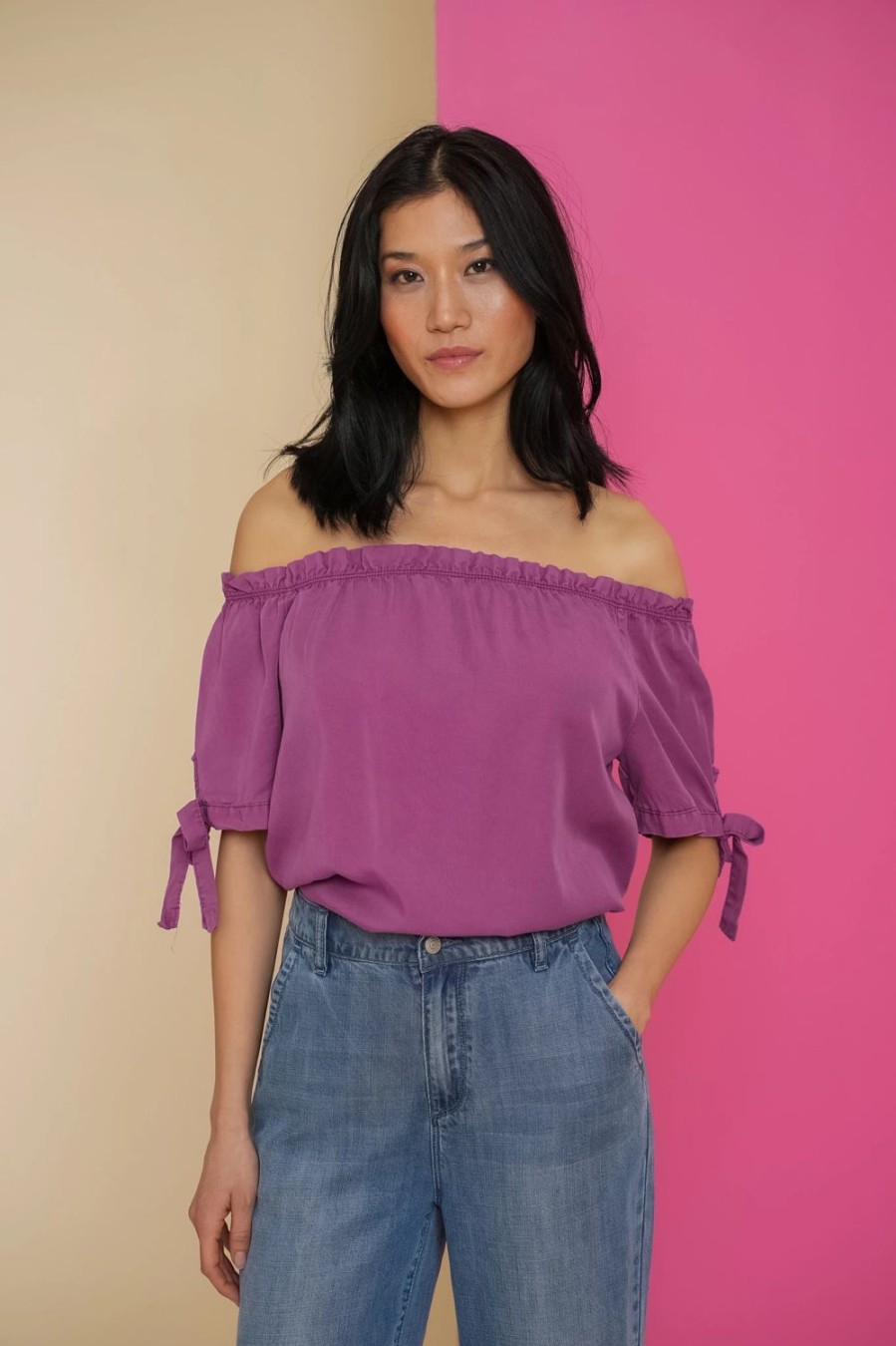 Tops & T-Shirts | Geisha Fashion Geisha Dames Offshoulder Top 43337-70