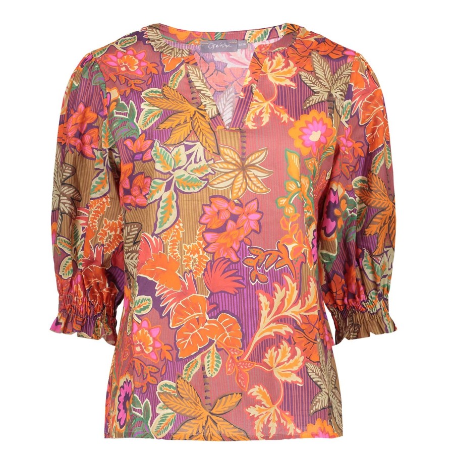 Tops & T-Shirts | Geisha Fashion Geisha Dames V-Hals Top Met Print 43224-20